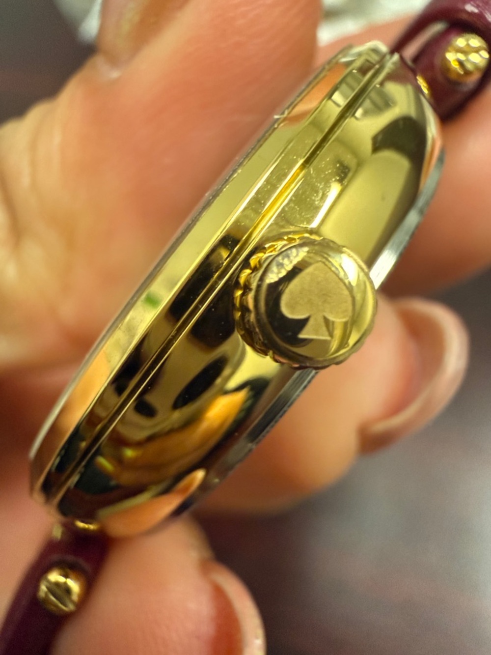Floral Dial Gold-Tone Watch with Burgundy Strap - Picture 2 of 8